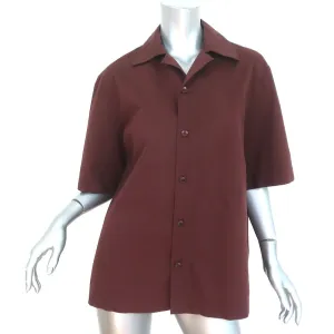 Tibi Camp Shirt Brown Cotton Poplin Size Medium Short Sleeve Top