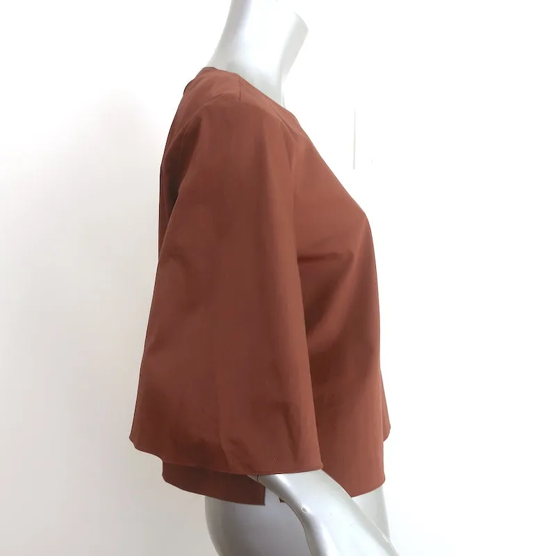 Tibi Blouse Une Épaule en Satin Popeline Marron Taille 4 Manches Courtes