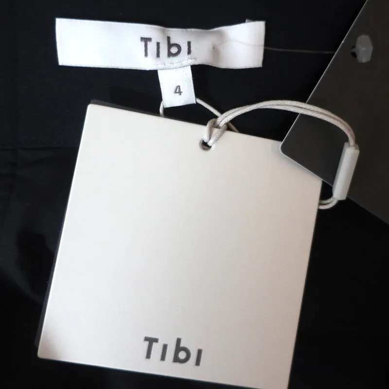 Tibi Blouse Noire en Crêpe à Manches Ruched Taille 4 avec Fermeture Éclair dans le Dos NEUVE