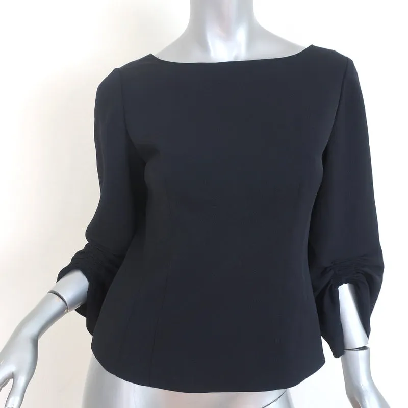 Tibi Blouse Noire en Crêpe à Manches Ruched Taille 4 avec Fermeture Éclair dans le Dos NEUVE