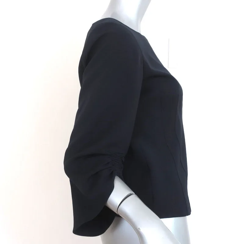 Tibi Blouse Noire en Crêpe à Manches Ruched Taille 4 avec Fermeture Éclair dans le Dos NEUVE