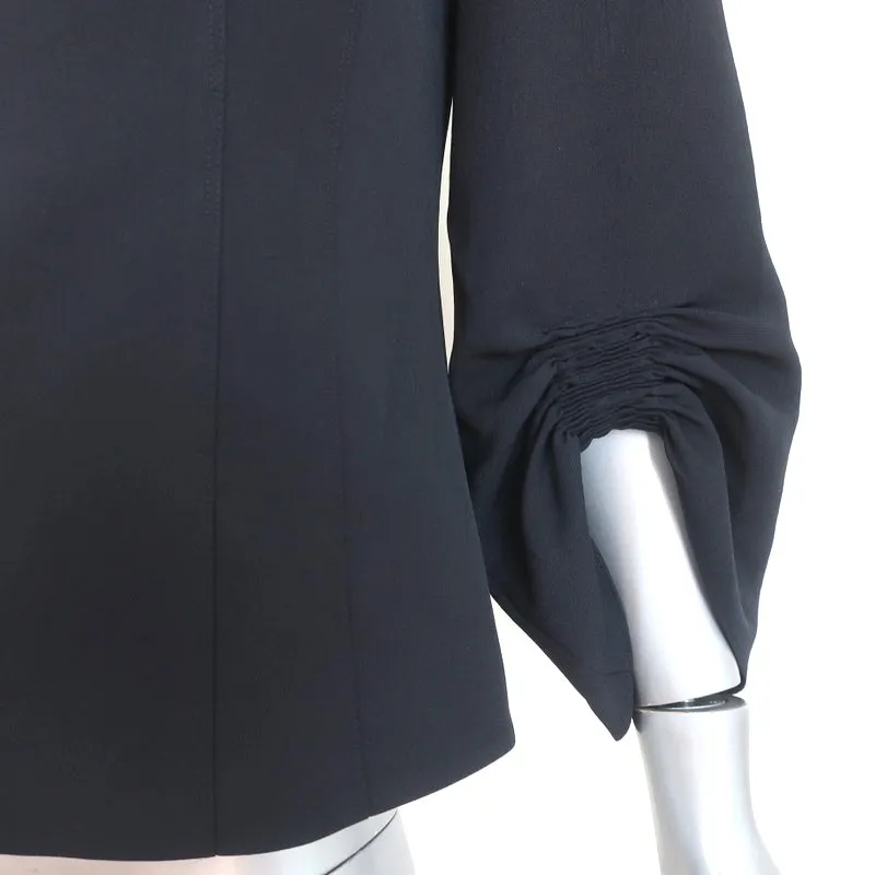 Tibi Blouse Noire en Crêpe à Manches Ruched Taille 4 avec Fermeture Éclair dans le Dos NEUVE