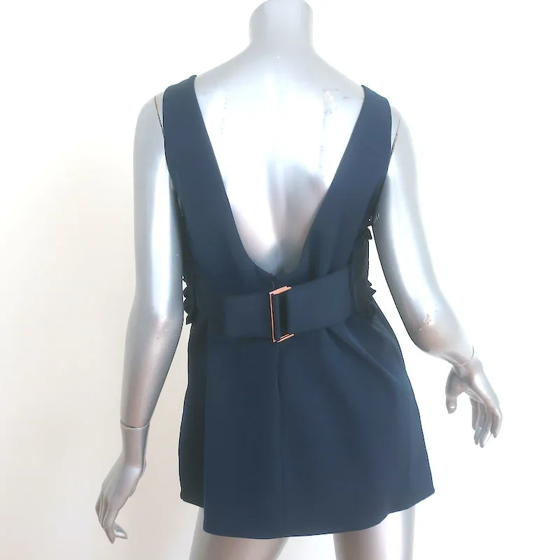 Tibi Blouse sans manches à dos ouvert en crêpe extensible marine avec smocks taille 8 NEUVE