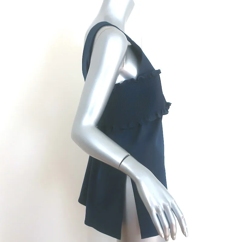 Tibi Blouse sans manches à dos ouvert en crêpe extensible marine avec smocks taille 8 NEUVE