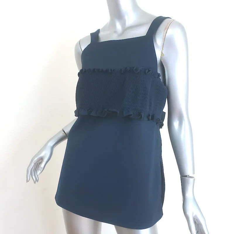 Tibi Blouse sans manches à dos ouvert en crêpe extensible marine avec smocks taille 8 NEUVE