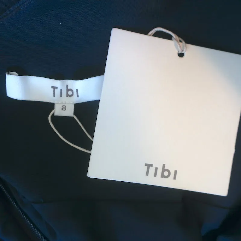 Tibi Blouse sans manches à dos ouvert en crêpe extensible marine avec smocks taille 8 NEUVE