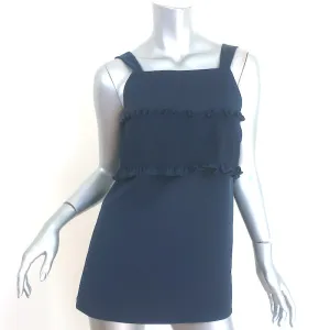 Tibi Smocked Tank Top Navy Stretch Crepe Size 8 Open-Back Sleeveless Blouse NEW