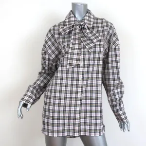 Tibi Tie-Neck Shirt Kingston Plaid Size Medium Zip-Back Long Sleeve Top NEW