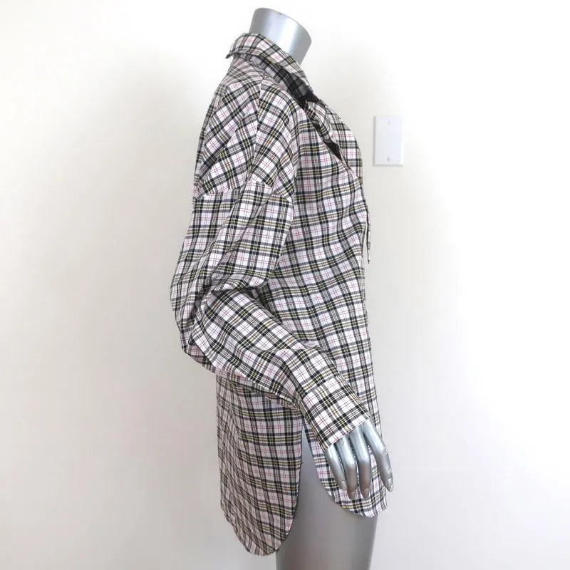 Chemise Tibi à col noué, motif Kingston, taille moyenne, haut à manches longues avec fermeture éclair dans le dos, NEUF