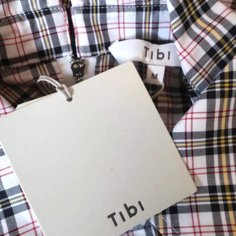 Chemise Tibi à col noué, motif Kingston, taille moyenne, haut à manches longues avec fermeture éclair dans le dos, NEUF