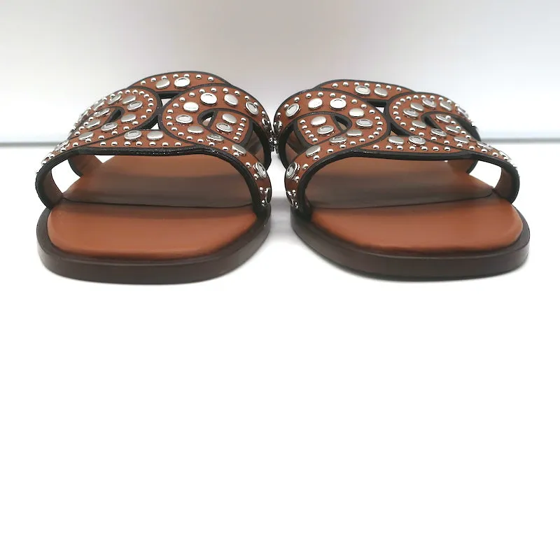 Tod's Sandales Kate à Clous en Cuir Marron Taille 36.5 NEUVE