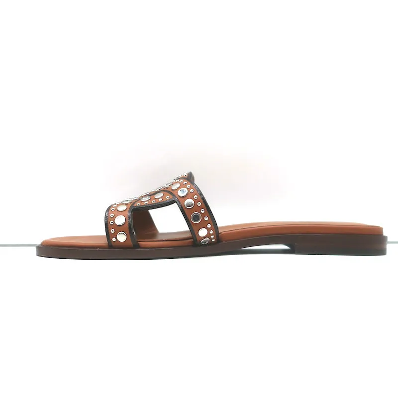 Tod's Sandales Kate à Clous en Cuir Marron Taille 36.5 NEUVE