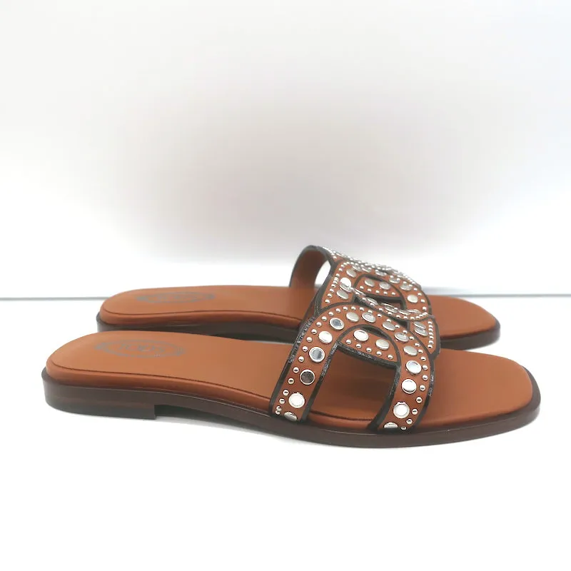 Tod's Sandales Kate à Clous en Cuir Marron Taille 36.5 NEUVE