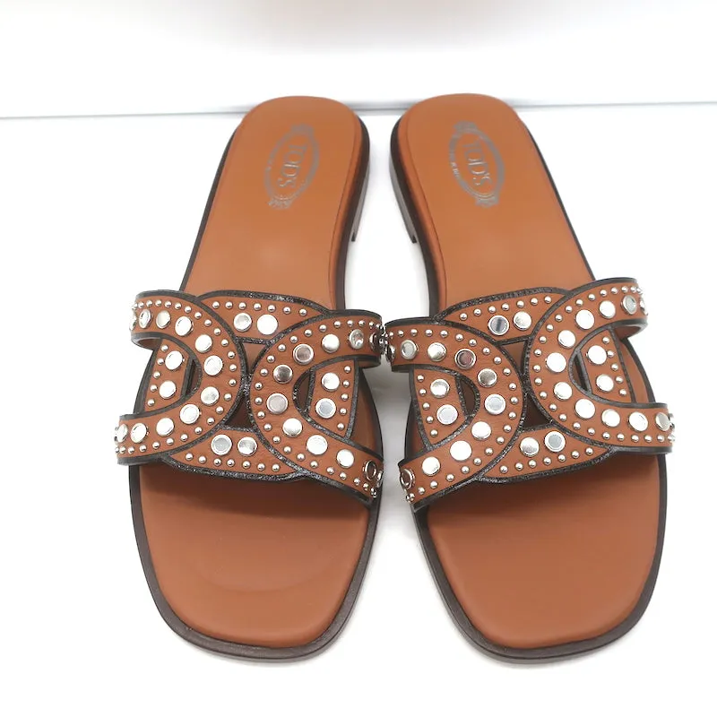 Tod's Sandales Kate à Clous en Cuir Marron Taille 36.5 NEUVE