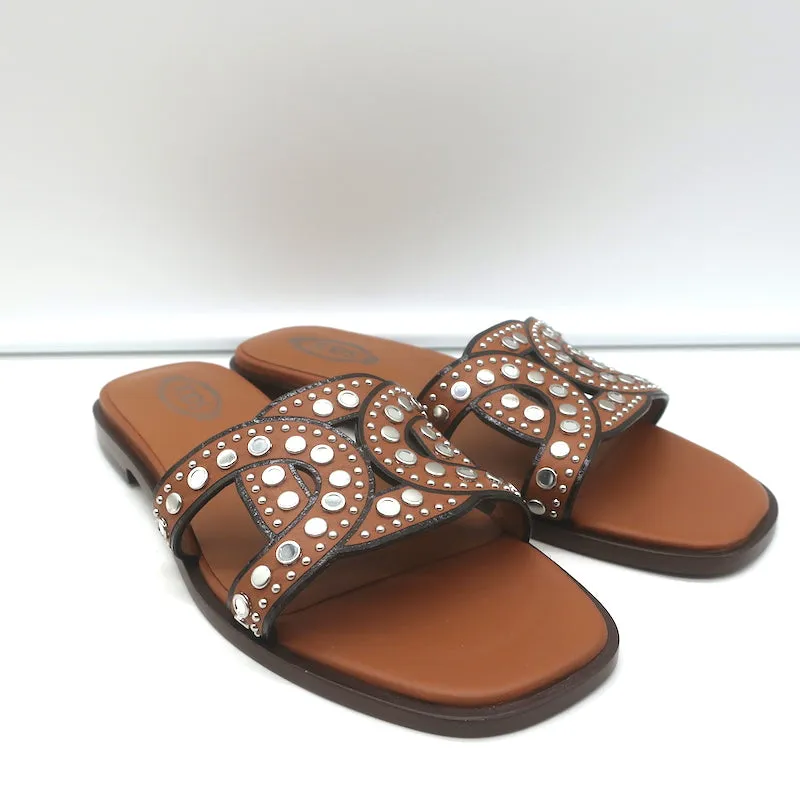 Tod's Sandales Kate à Clous en Cuir Marron Taille 36.5 NEUVE