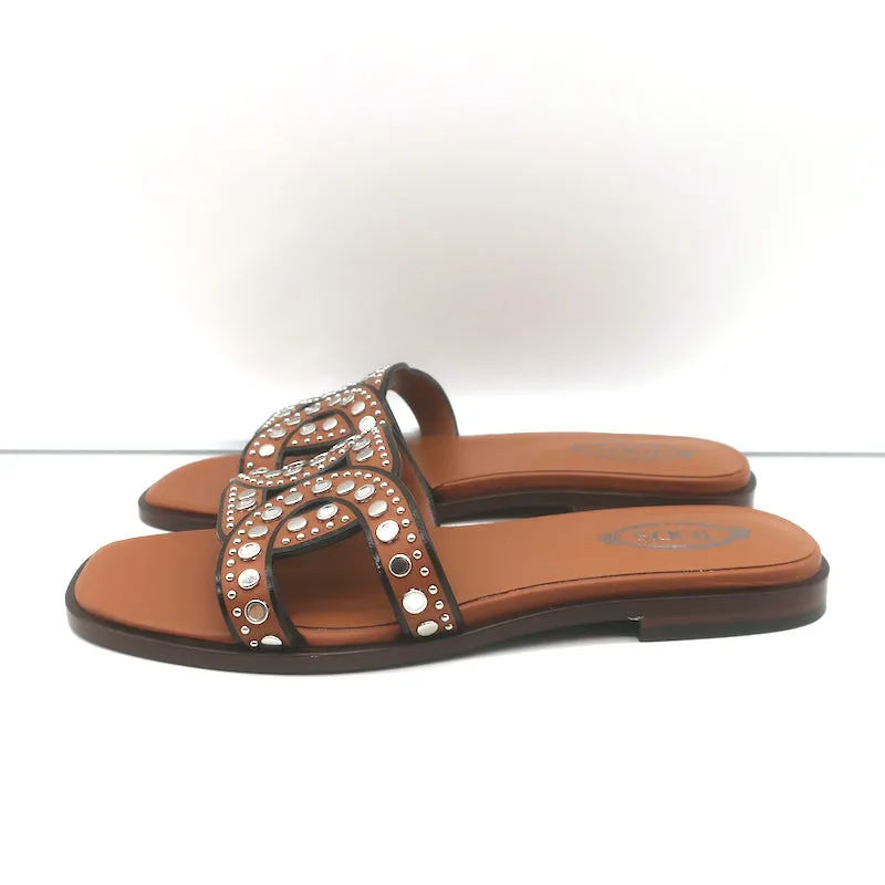 Tod's Sandales Kate à Clous en Cuir Marron Taille 36.5 NEUVE