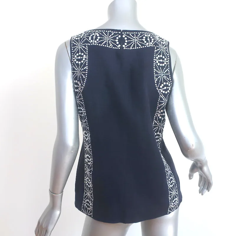 Tory Burch Haut à embellissements cristaux Taille 4 Blouse sans manches en lin marine