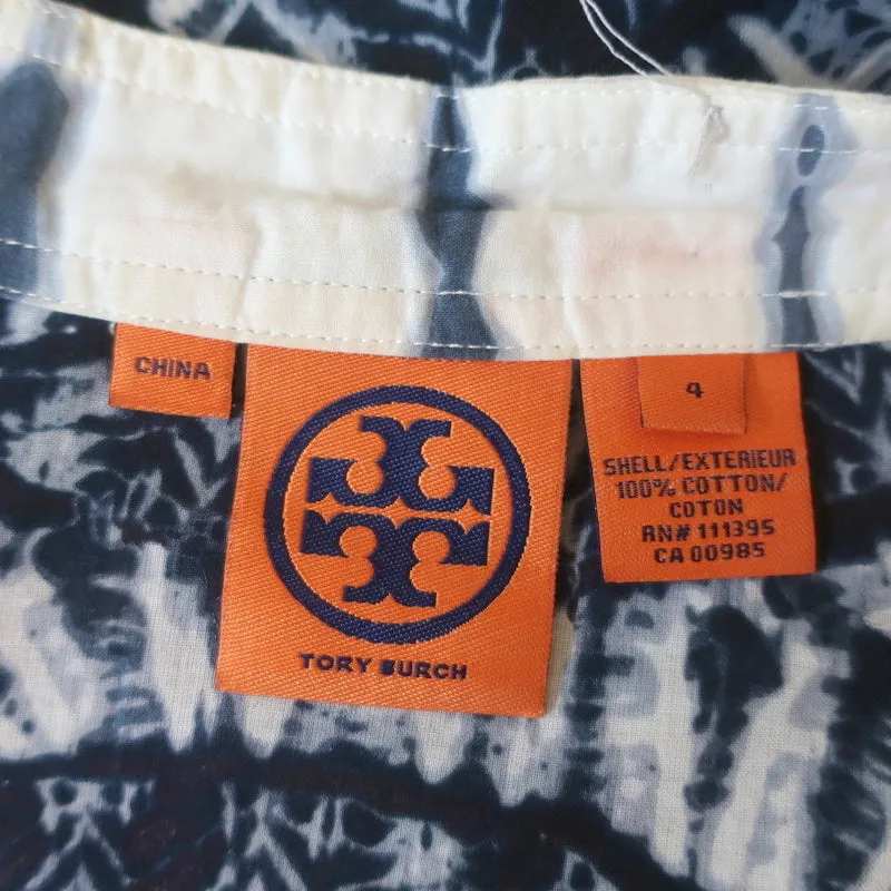 Tory Burch Stephanie Tunique à Broderies Miroir Blanc/Bleu Marine Tie Dye Taille 4