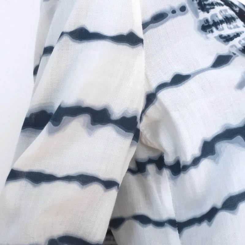 Tory Burch Stephanie Tunique à Broderies Miroir Blanc/Bleu Marine Tie Dye Taille 4