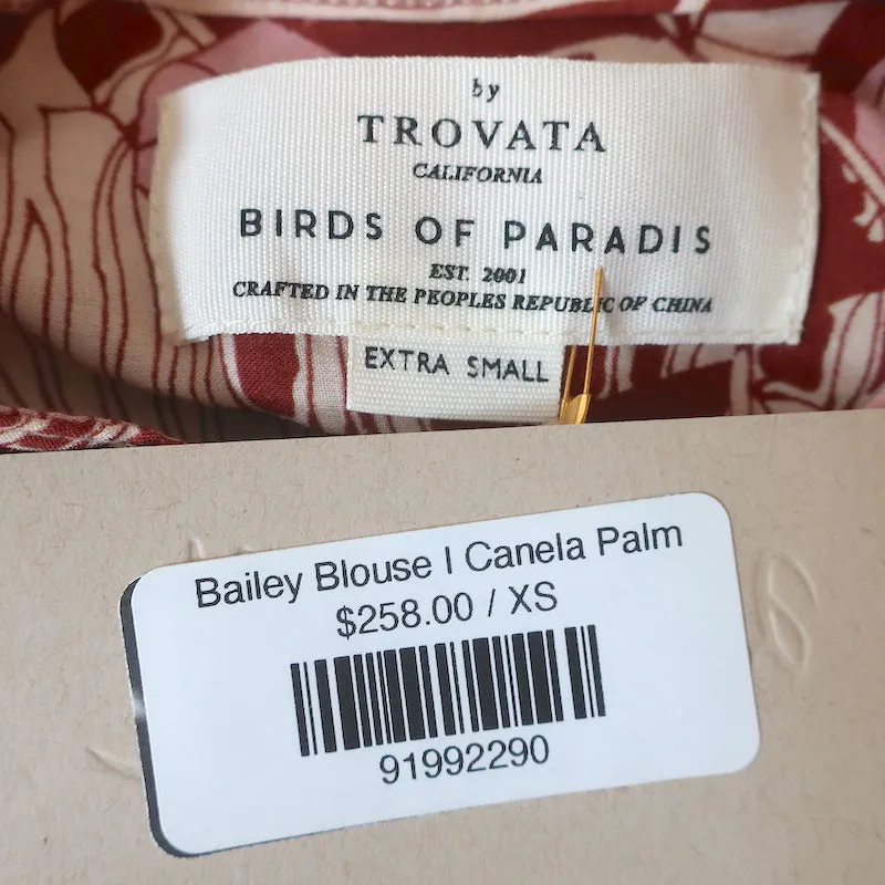 Trovata Blouse Birds of Paradis Bailey Canela Imprimé Palmier Taille Très Petite NEUVE