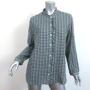 Trovata Birds of Paradis Helena Ruffle-Trim Shirt Blue Bluff Check Size Large