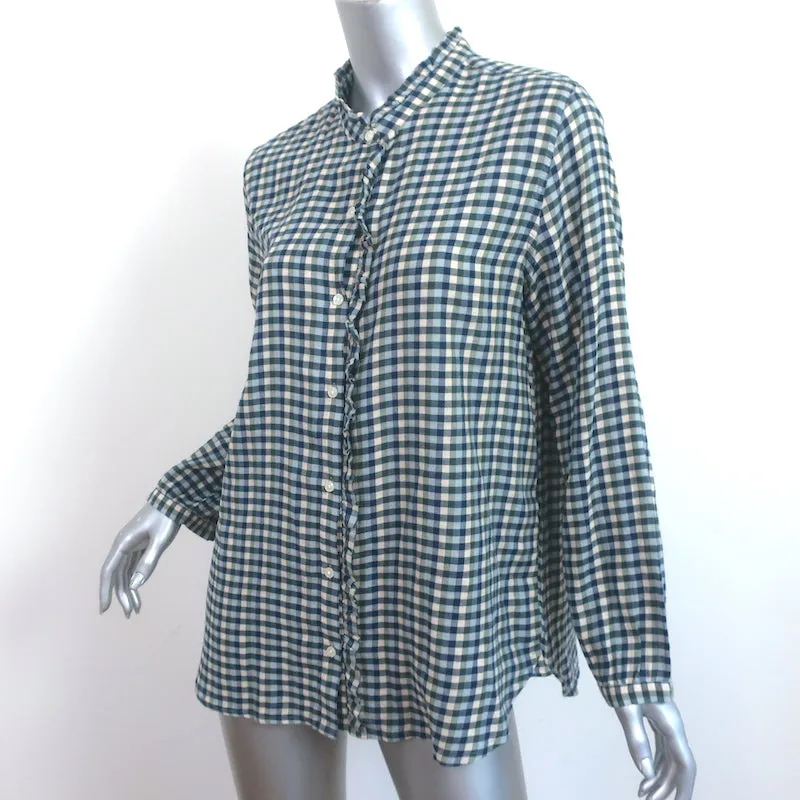 Trovata Birds of Paradis Chemise Helena à Volants Bleu Vérifié Taille Large