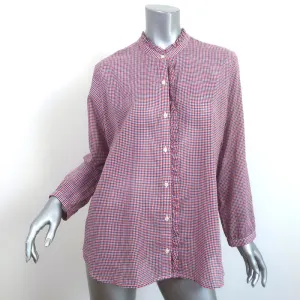 Trovata Birds of Paradis Helena Ruffle-Trim Shirt Red/Blue Mini Check Size Large