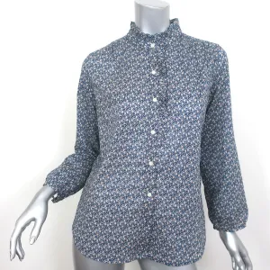 Trovata Birds of Paradis Ruffle Trim Shirt Navy Floral Print Size Small