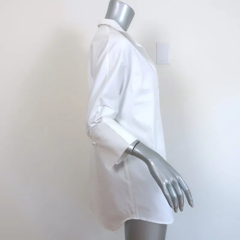 Tuckernuck Willow Blouse à Boutons Faux Perle Blanc Coton Élastique Taille Petite NEUVE