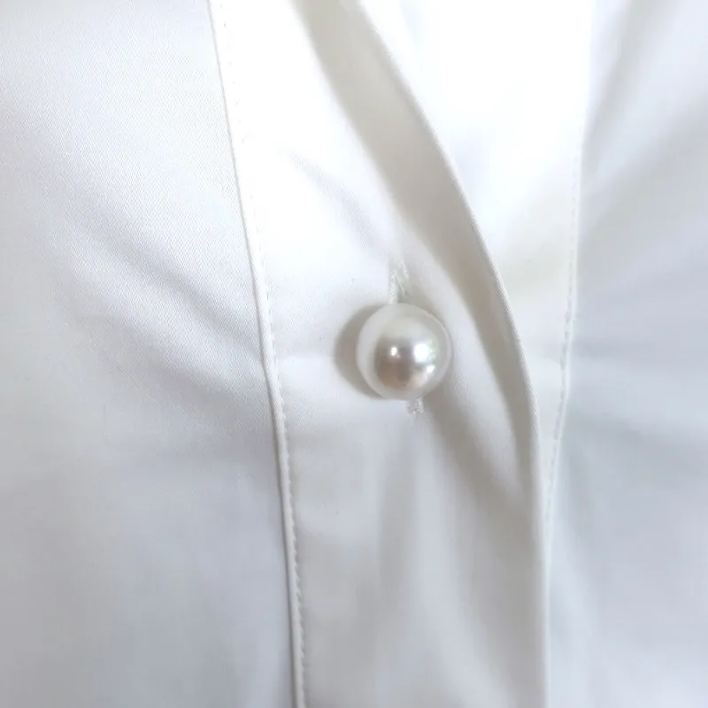 Tuckernuck Willow Blouse à Boutons Faux Perle Blanc Coton Élastique Taille Petite NEUVE