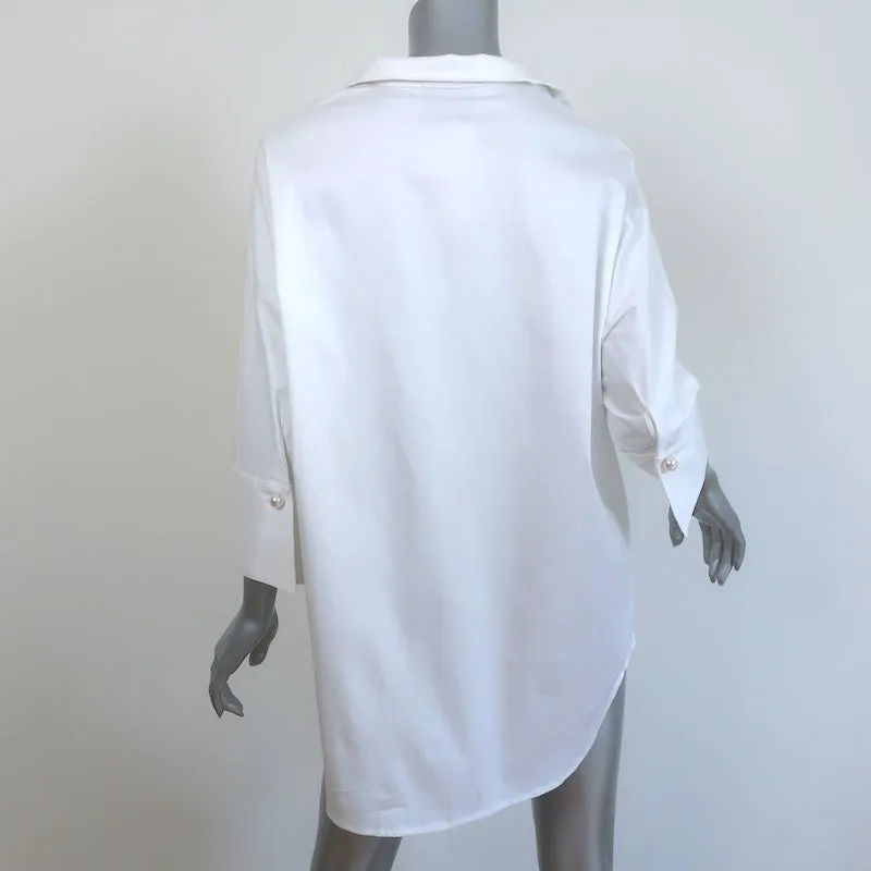 Tuckernuck Willow Blouse à Boutons Faux Perle Blanc Coton Élastique Taille Petite NEUVE