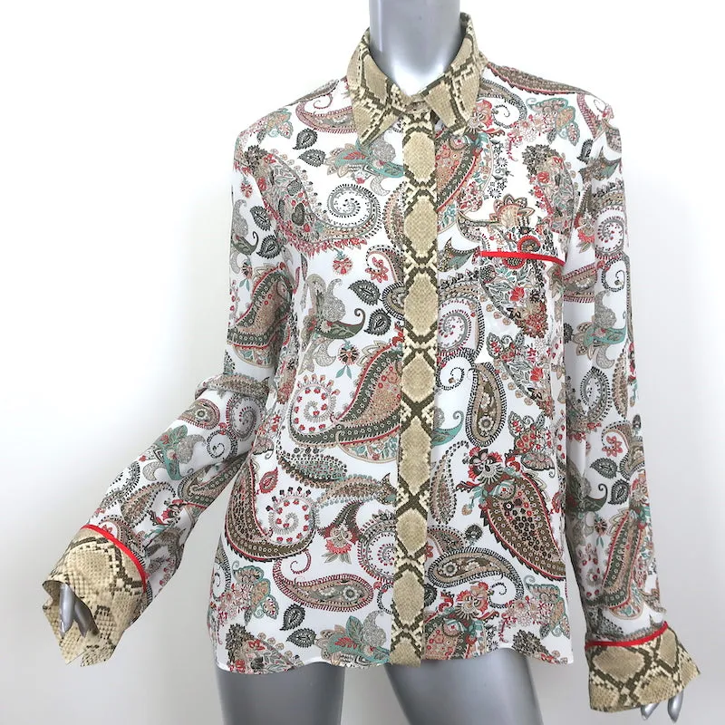 TWP Chemise de pyjama petit ami Imprimé Paisley et peau de serpent Soie Taille Large Haut à manches longues