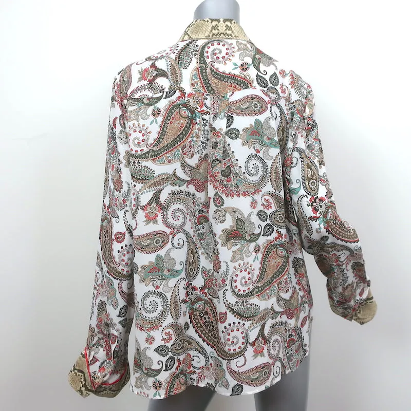 TWP Chemise de pyjama petit ami Imprimé Paisley et peau de serpent Soie Taille Large Haut à manches longues