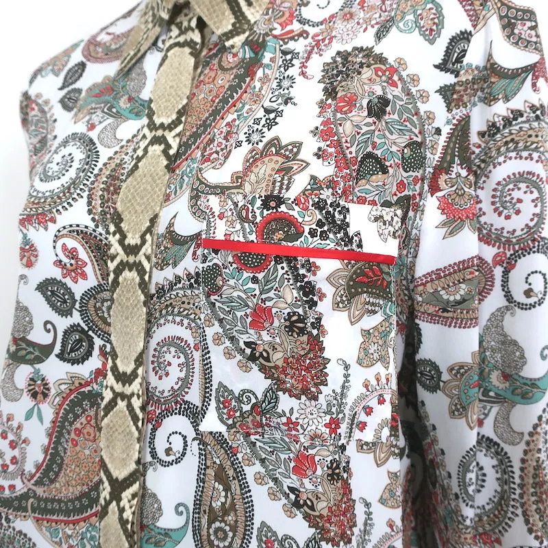 TWP Chemise de pyjama petit ami Imprimé Paisley et peau de serpent Soie Taille Large Haut à manches longues