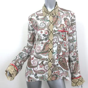 TWP Boyfriend PJ Shirt Paisley & Snakeskin Print Silk Size Large Long Sleeve Top