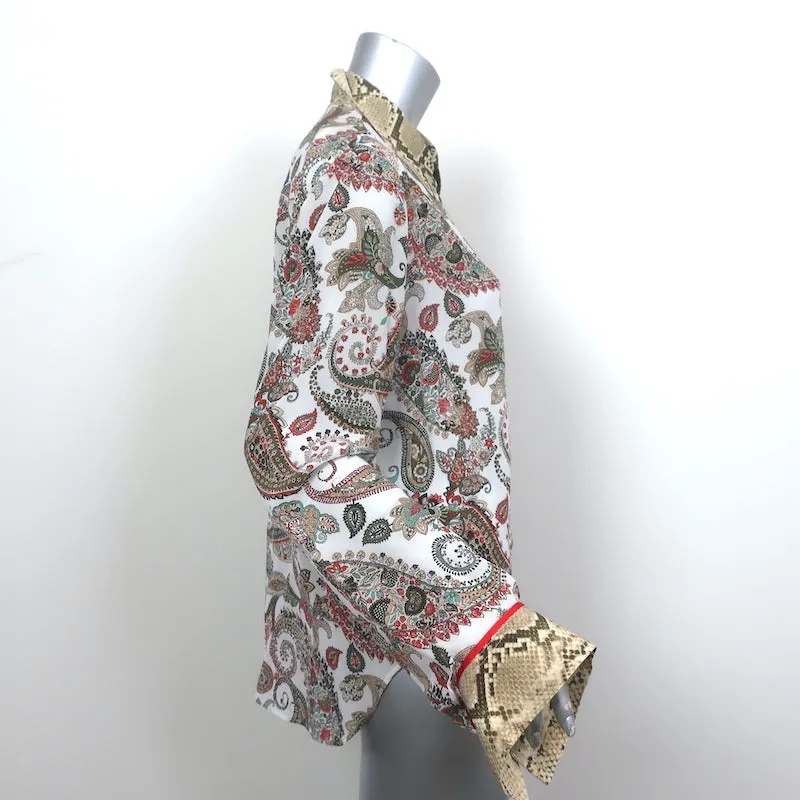 TWP Chemise de pyjama petit ami Imprimé Paisley et peau de serpent Soie Taille Large Haut à manches longues