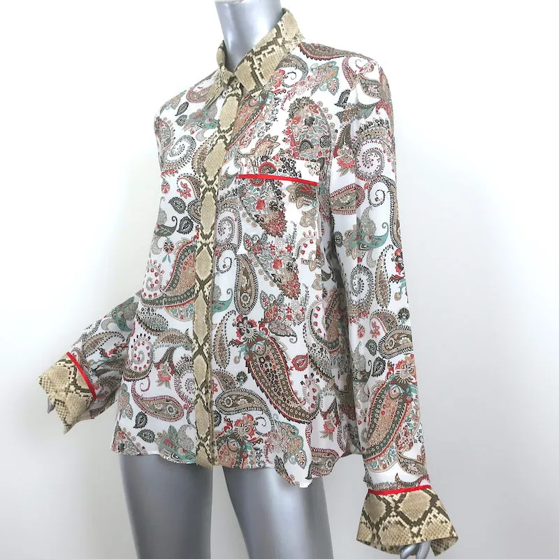 TWP Chemise de pyjama petit ami Imprimé Paisley et peau de serpent Soie Taille Large Haut à manches longues