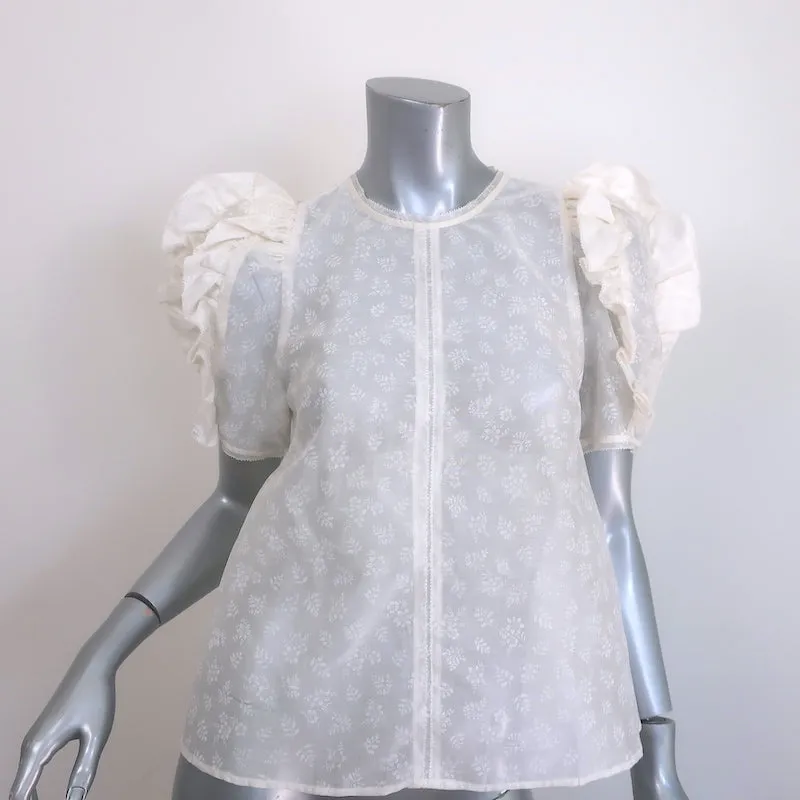 Ulla Johnson Haut à manches ballon Aria en organza imprimé floral couleur crème taille 2