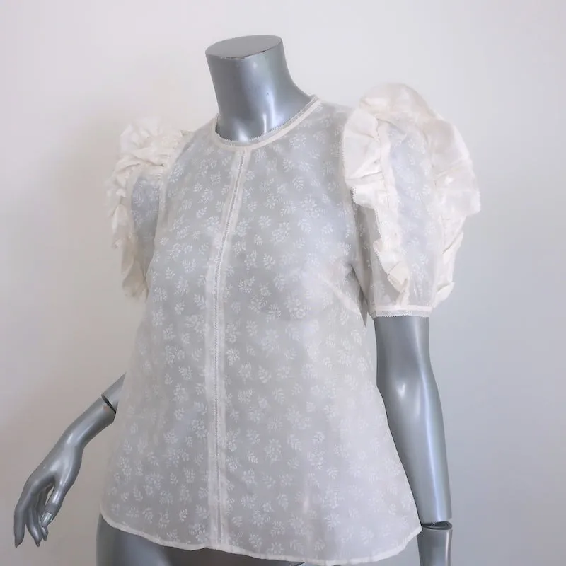 Ulla Johnson Haut à manches ballon Aria en organza imprimé floral couleur crème taille 2