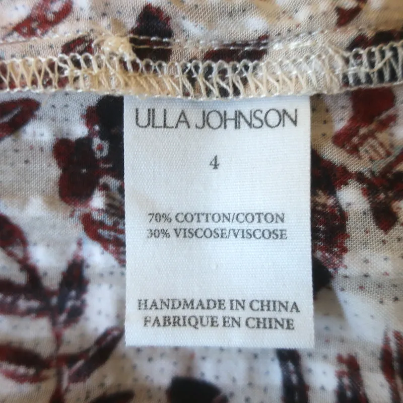 Ulla Johnson Asmara Haut à manches volantes et col noué Crème Imprimé floral Taille 4