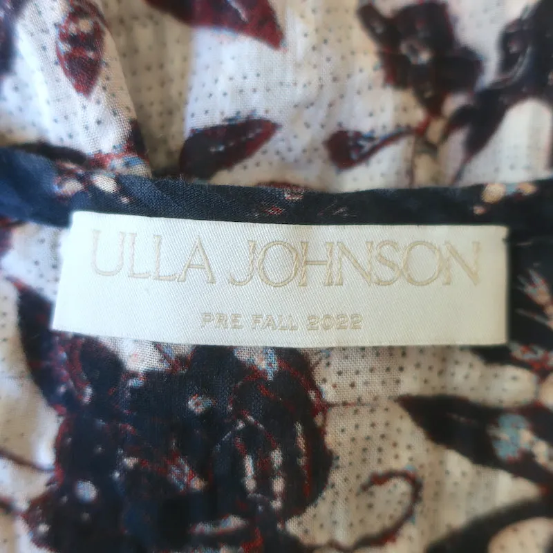 Ulla Johnson Asmara Haut à manches volantes et col noué Crème Imprimé floral Taille 4