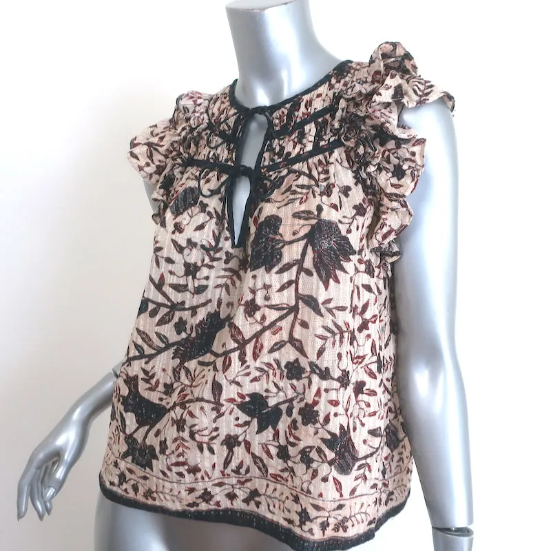 Ulla Johnson Asmara Haut à manches volantes et col noué Crème Imprimé floral Taille 4