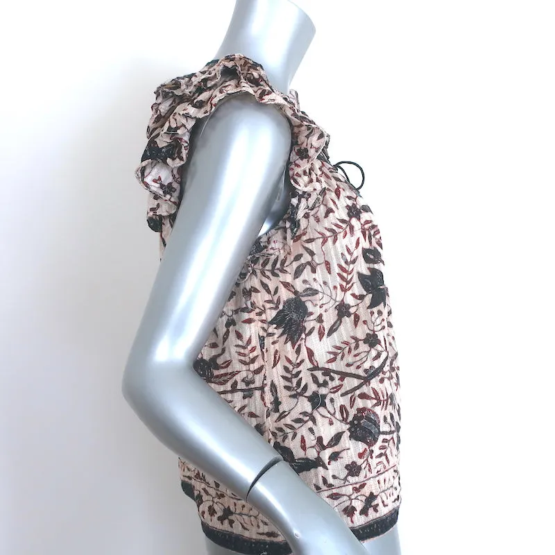 Ulla Johnson Asmara Haut à manches volantes et col noué Crème Imprimé floral Taille 4
