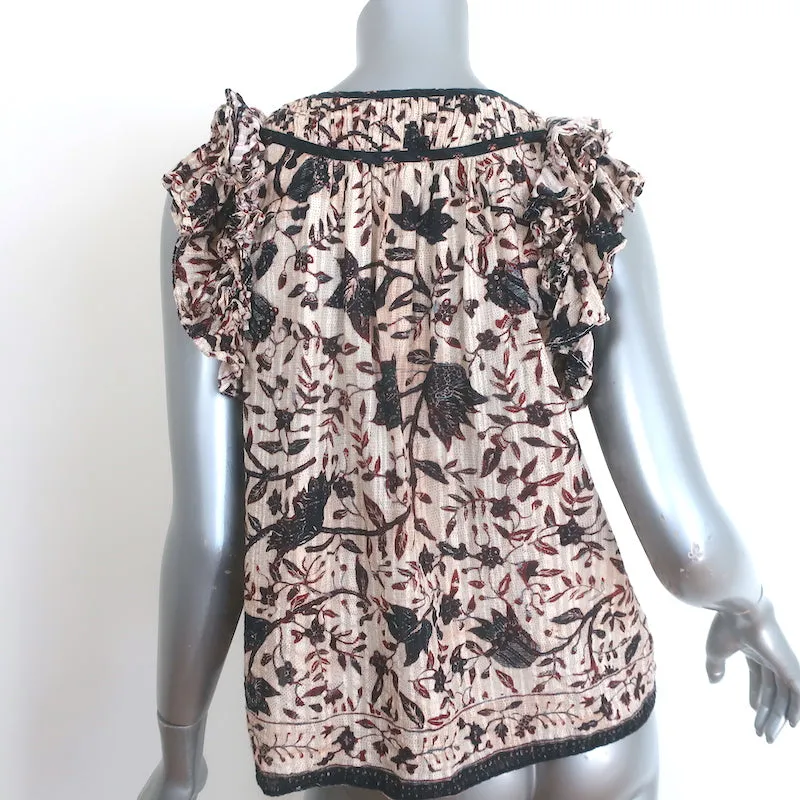 Ulla Johnson Asmara Haut à manches volantes et col noué Crème Imprimé floral Taille 4
