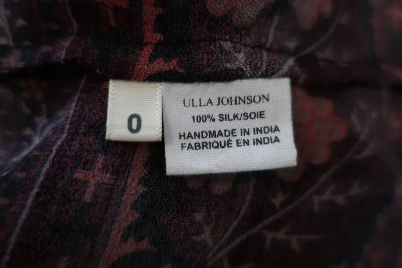 Blouse Ulla Johnson Bea Noir/Rouge Imprimé Floral Soie Taille 0 Haut Paysan