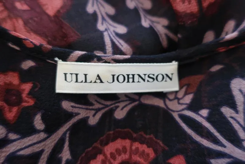Blouse Ulla Johnson Bea Noir/Rouge Imprimé Floral Soie Taille 0 Haut Paysan