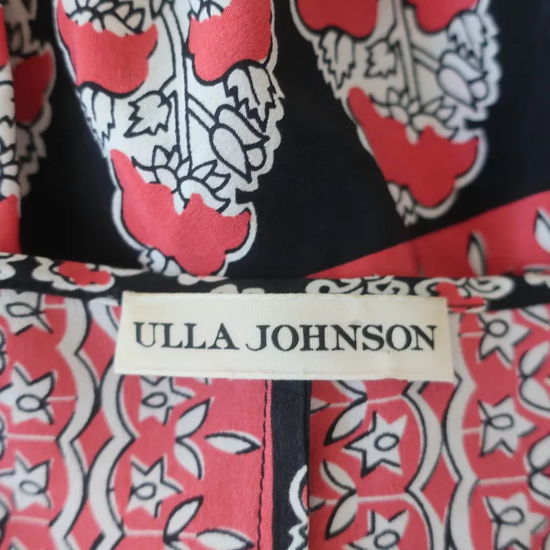 Blouse Ulla Johnson Bea Noir/Rouge Imprimé floral indien Soie Taille 6 Top à nœud