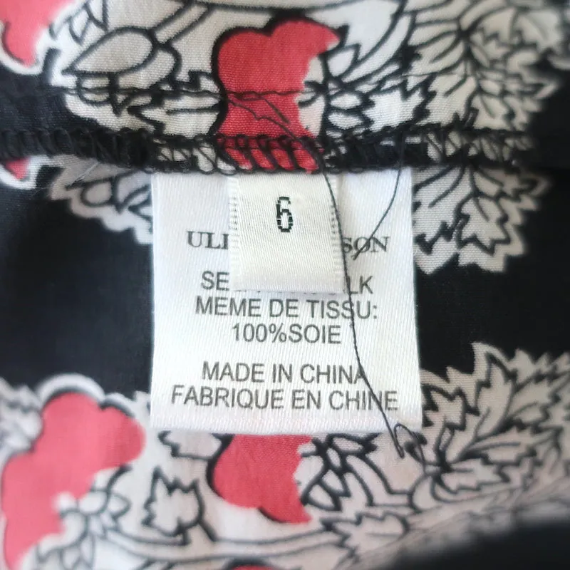 Blouse Ulla Johnson Bea Noir/Rouge Imprimé floral indien Soie Taille 6 Top à nœud