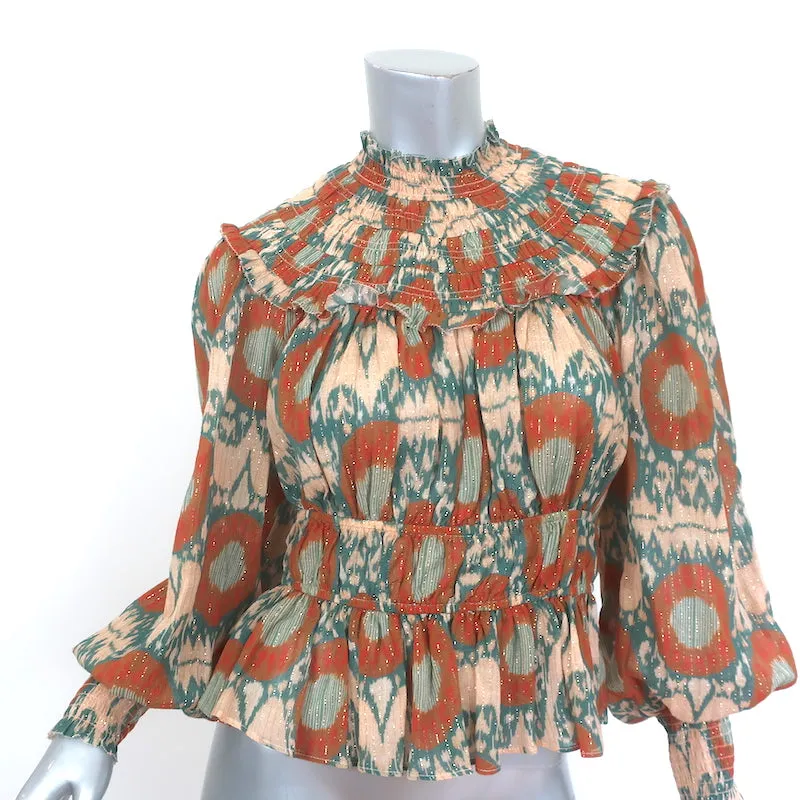Blouse Ulla Johnson Noor Nimbus Imprimé Métallisé Taille 4 Haut à Manches Évêques NEUF