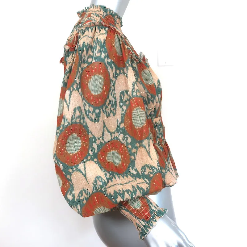 Blouse Ulla Johnson Noor Nimbus Imprimé Métallisé Taille 4 Haut à Manches Évêques NEUF